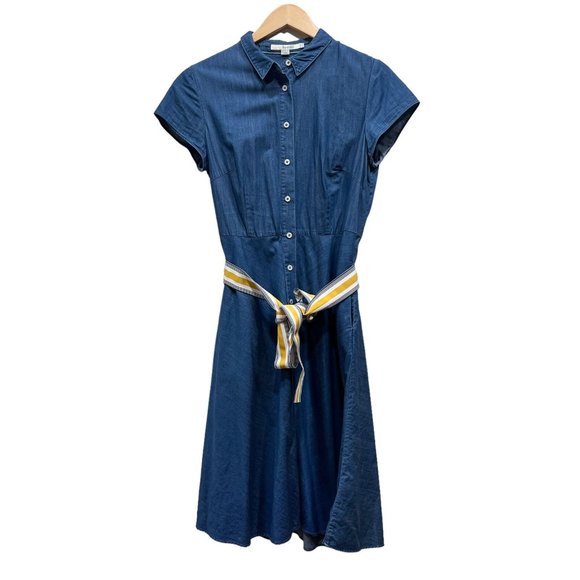 Boden Dresses & Skirts - Anthropologie Boden Dress Blue Short Sleeve Spread Collar A-Line Size 8L